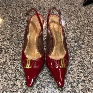 BCBGIRLS Red Patent Leather Belt Heels